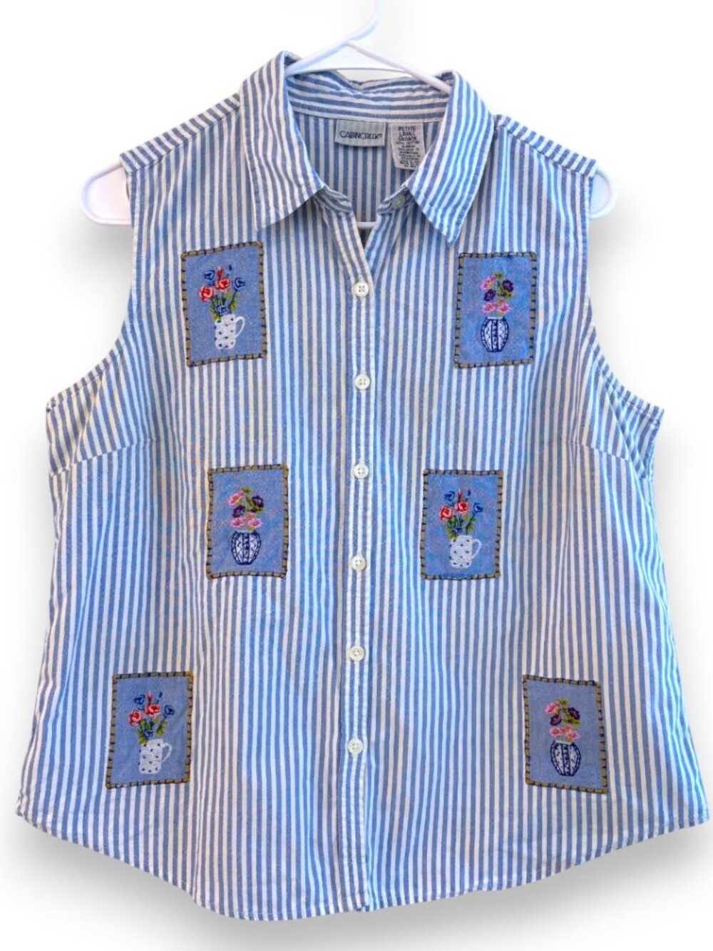 Cabin Creek Vintage Blue Stripe Cottagecore Grannycore Floral Patchwork  Large